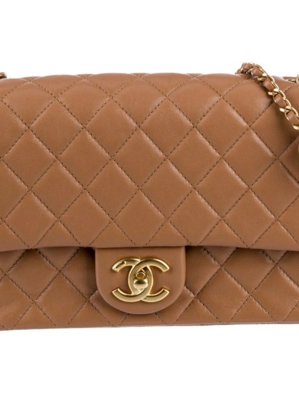 CHANEL Quilted Shoulder Bag in Tan with Gold Hardware